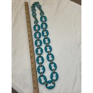 Vintage Estate Chunky Turquoise Color Link Necklace Gold Tone 36 Inch Statement
